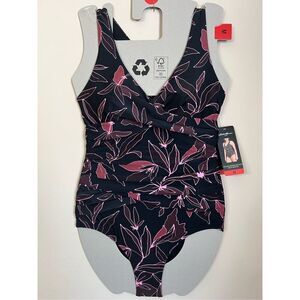 NWT Eddie Bauer One Piece Swimsuit Women’s Medium Ruched Shaping Underwire Black